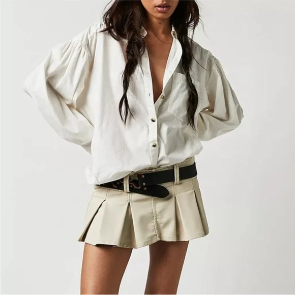 Free People Happy Hour Solid Poplin Top in White Button Down Shirt XS - Picture 1 of 10